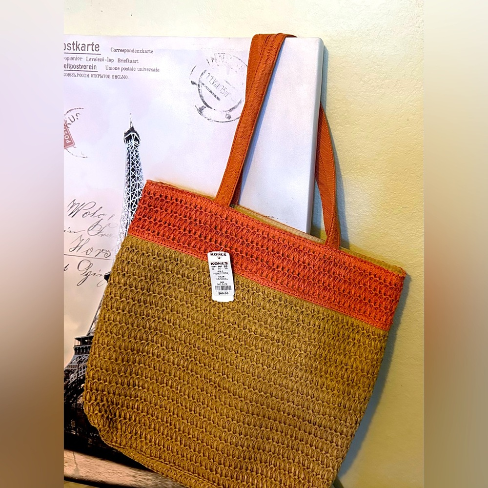 NWT Sonoma natural bag with boho style. Two handles shoulder bag.